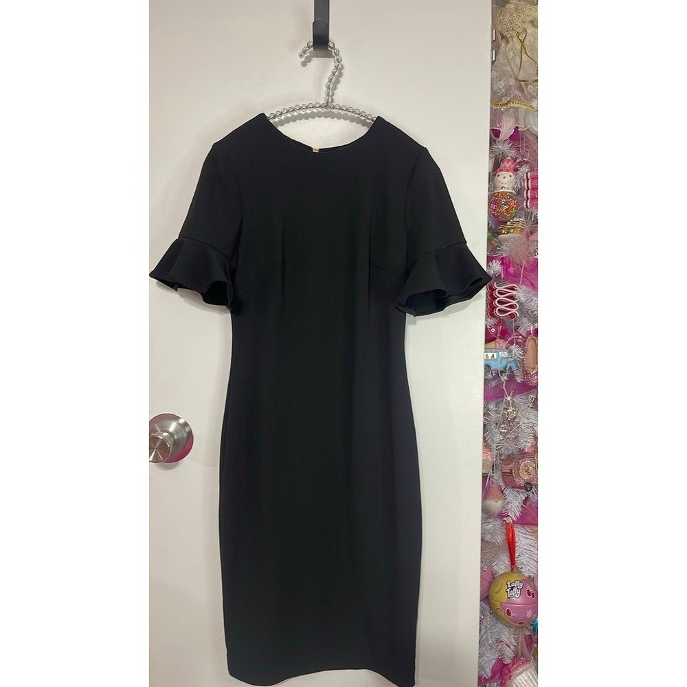 Calvin Klein Sheath Dress Womens‎ 2 Black Good Bell Sleeve Gold Zipper CD8C117X